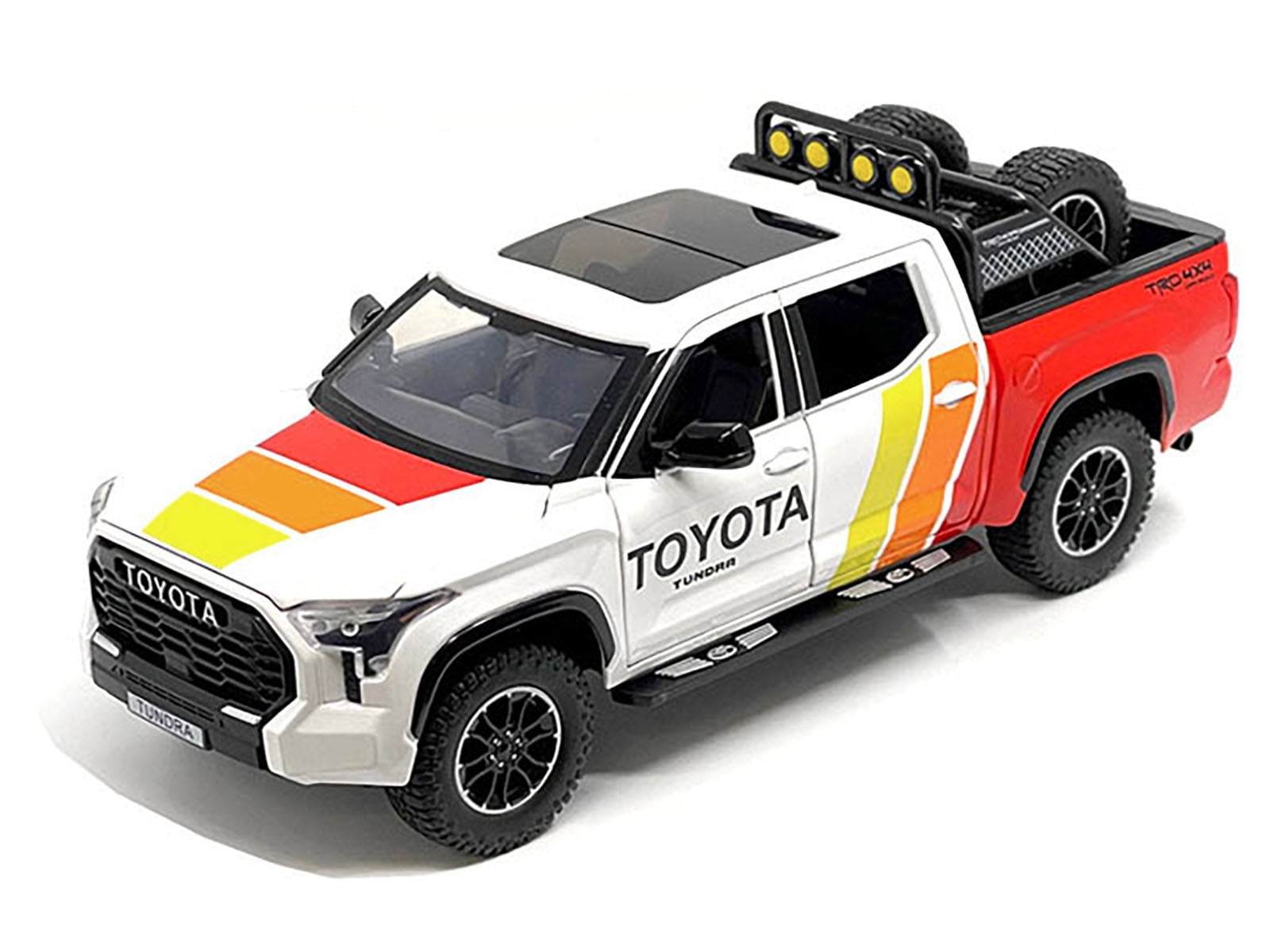 2023 Toyota Tundra TRD 4x4 Truck White & Red w/Stripes with Sunroof and Wheel Rack Limited Ed to 2400 pcs 1/24 Diecast Model Car