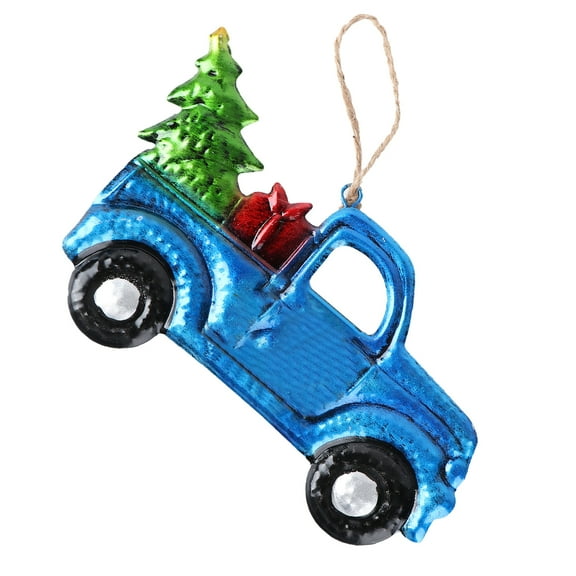 SEWOART 1PC Christmas Truck Ornaments Metal Pickup with Tree Hanging Ornament for Tree Decoration Xmas Blue Truck Pendant Christmas Party Keepsake (Random Car Toward)