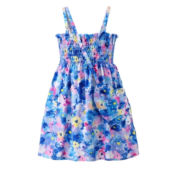 WRKEKC Girls Casual Dress Set Sleeveless Adjustable Straps Floral Print Tank Dress with Bag 2pcs for 1-11 Years