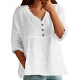 thumbnail image 2 of Long Sleeve Tshirts Shirts For Women Solid Color Loose Button Classic Elegant Casual Tunic Tops Comfy Soft Summer Work Tee Pullover Outfits White L, 2 of 5