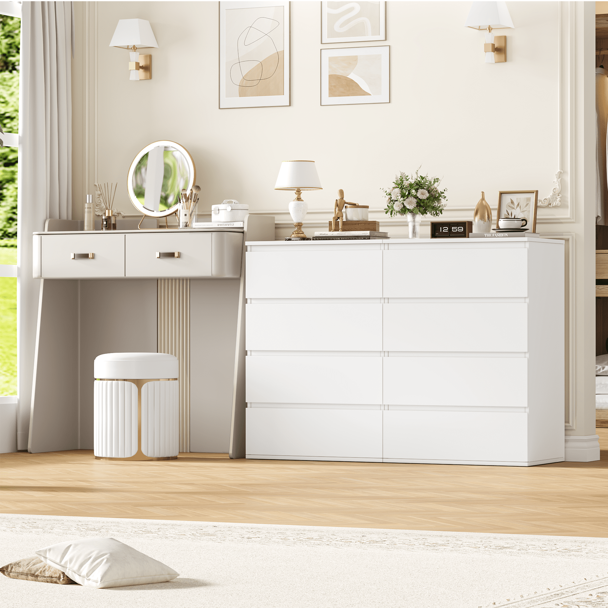 Homfa 4 Drawer White Dresser, Modern Storage Cabinet for Bedroom, Chest of Drawers Wood Organizer for Living Room