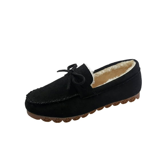 hopeusnice Clearance Women's Suede Loafers Fuzzy Fleece Lined Slip On Flats Comfortable Winter Shoes Warm Indoor Outdoor Flats Black 37