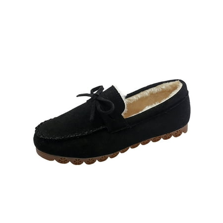 hopeusnice Clearance Women s Suede Loafers Fuzzy Fleece Lined Slip On Flats Comfortable Winter Shoes Warm Indoor Outdoor Flats Black 39
