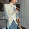 thumbnail image 4 of Suéter negro de cuello alto medio ajustado para mujer de Rimocy, jersey de punto con abertura cruzada de diseñador 2022, jersey de manga larga para mujer, 4 of 5