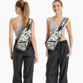 thumbnail image 6 of Sling Backpack,Beige Halloween Skull Pumpkin Pattern Sling Bag with Water Bottle Holder,Waterproof Sling Bag for Men/Women with Headphone Jack for Hiking,Travel, 6 of 6