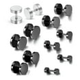 thumbnail image 5 of K-KED 1/5Pair Black Flat Round Barbell Plug Earrings Stainless Steel Dumbbell Ear Stud-14mm-Black-5pairs, 5 of 6