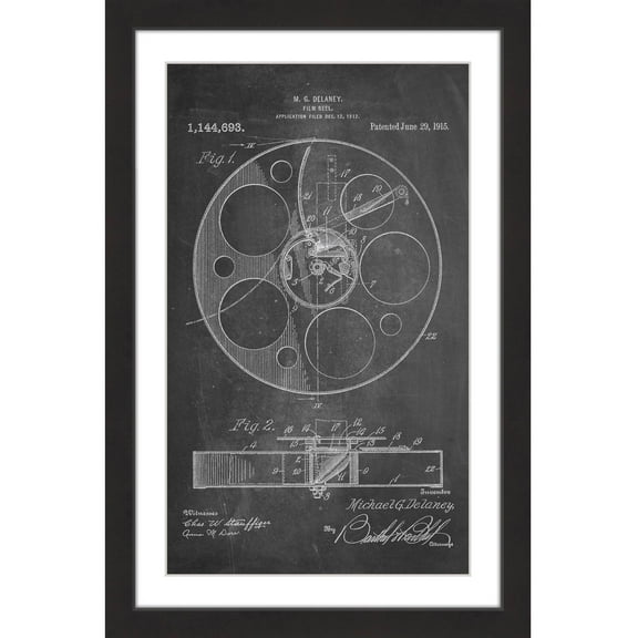 "Film Reel 1915 Chalk" Framed Painting Art Print, 12" x 1.5"