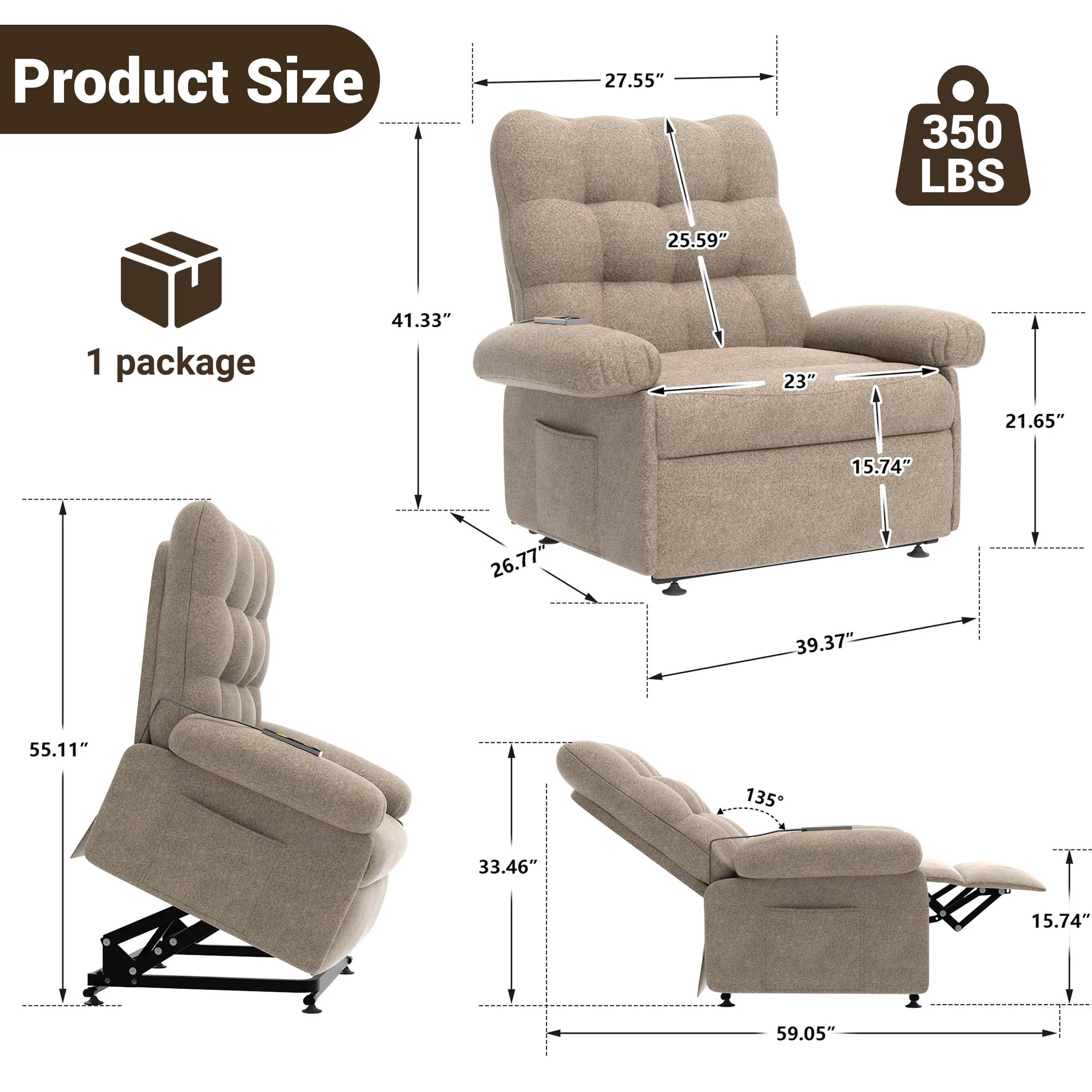 3 Motor Lift Chair for Elderly, LEGAHOME Easy Stand Assist Electric Power Lift Recliner with Side Pocket, Home Theater Recliners for Living Room, Chenille Fabric, 350 lbs Capacity, Dark Coffee