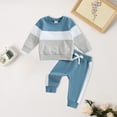 thumbnail image 2 of Winter Baby Boy Clothes Girl Fall Color Block Long Sleeve Elastic Waist 6 12 18 24 Months Everyday Outfit Set 2 Pcs Toddler Baby Boys Fall Winter Clothes Sweatshirt Pullover Tops + Joggers Pants Set, 2 of 5