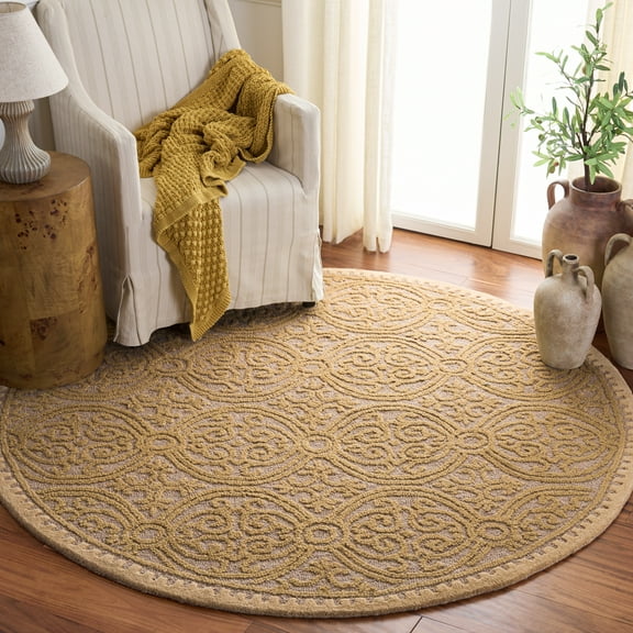SAFAVIEH Cambridge Avalon Geometric Wool Area Rug, Light Gold/Dark Gold, 8' x 8' Round