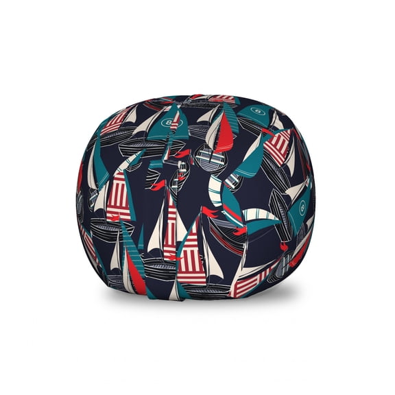 Navy Blue Storage Toy Bag Chair, Plenitude Hand Drawn Colorful 8 Number Written Boat Composition on Plain Backdrop, Stuffed Animal Organizer Washable Bag, Small Size, Multicolor, by Ambesonne