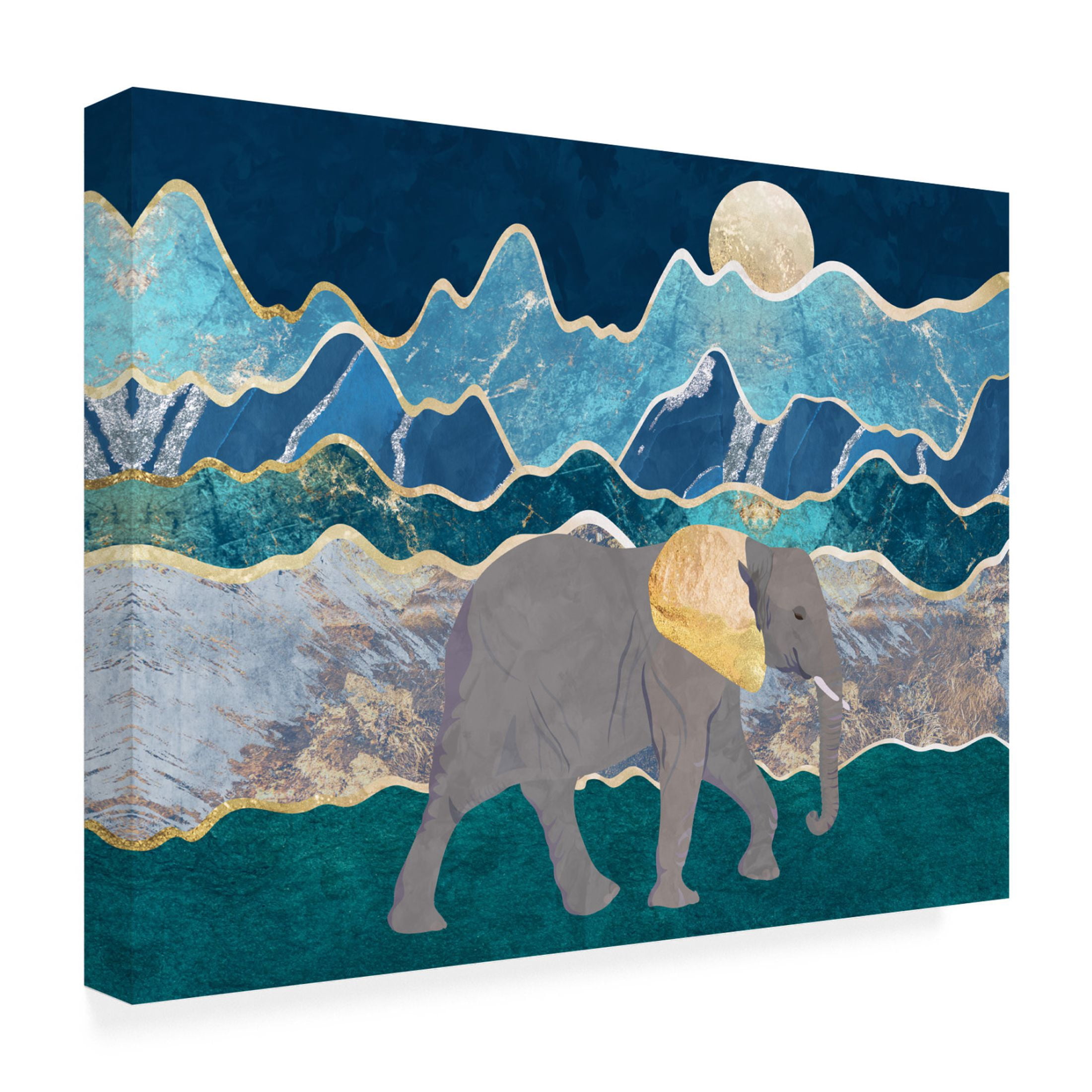 Trademark Fine Art Sarah Manovski  Landscape elephant moonlit mountains Canvas Wall Art