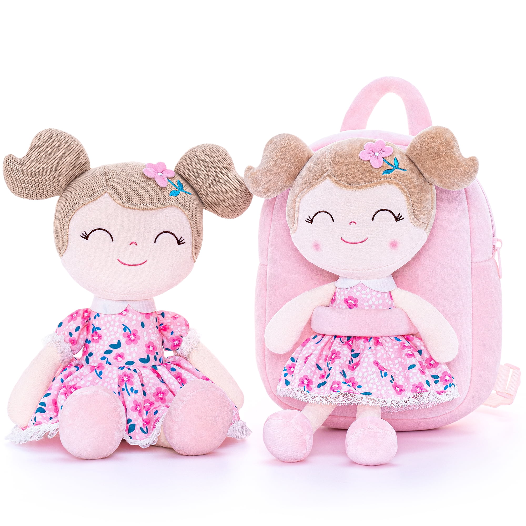 Gloveleya Plush Dolls Baby Girl Gifts Soft Girl Toys with Blue Flower Patterns 16"