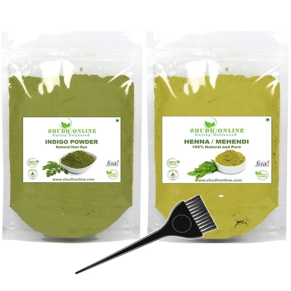 Indigo Powder Combo de polvo de henna orgánico y negro para cabello (7 oz - 3,5 oz cada uno) - Henna Indigo para tinte para el cabello - Color de cabello negro natural (200 g)