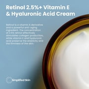 Retinol Face Cream Moisturizer with Hyaluronic Acid and Vitamin E, Hydrating Facial Cream, 2.5% Retinol, 1.7 oz