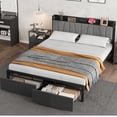thumbnail image 3 of OUYAWEI King Size Bed Frame,with Storage Drawers and Charging Station,Platform Bed with UpholsteRed Headboard,Metal Slats Support,No Box Spring Needed,Easy Assembly,Black, 3 of 8