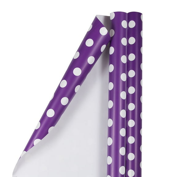 JAM Paper Polka Dot Wrapping Paper, 50 Sq. ft Total Purple & White, 2 Rolls