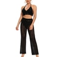 thumbnail image 1 of FOCUSNORM Women Hollow Out Pants Solid Color Elastic High Waist Trousers, 1 of 8