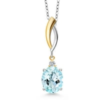 Gem Stone King 925 Silver and 10K Yellow Gold Sky Blue Topaz and White Lab Grown Diamond Pendant Necklace for Women | 3.07 Cttw | Gemstone November Birthstone | Oval 10X8MM | With 18 inch Chain