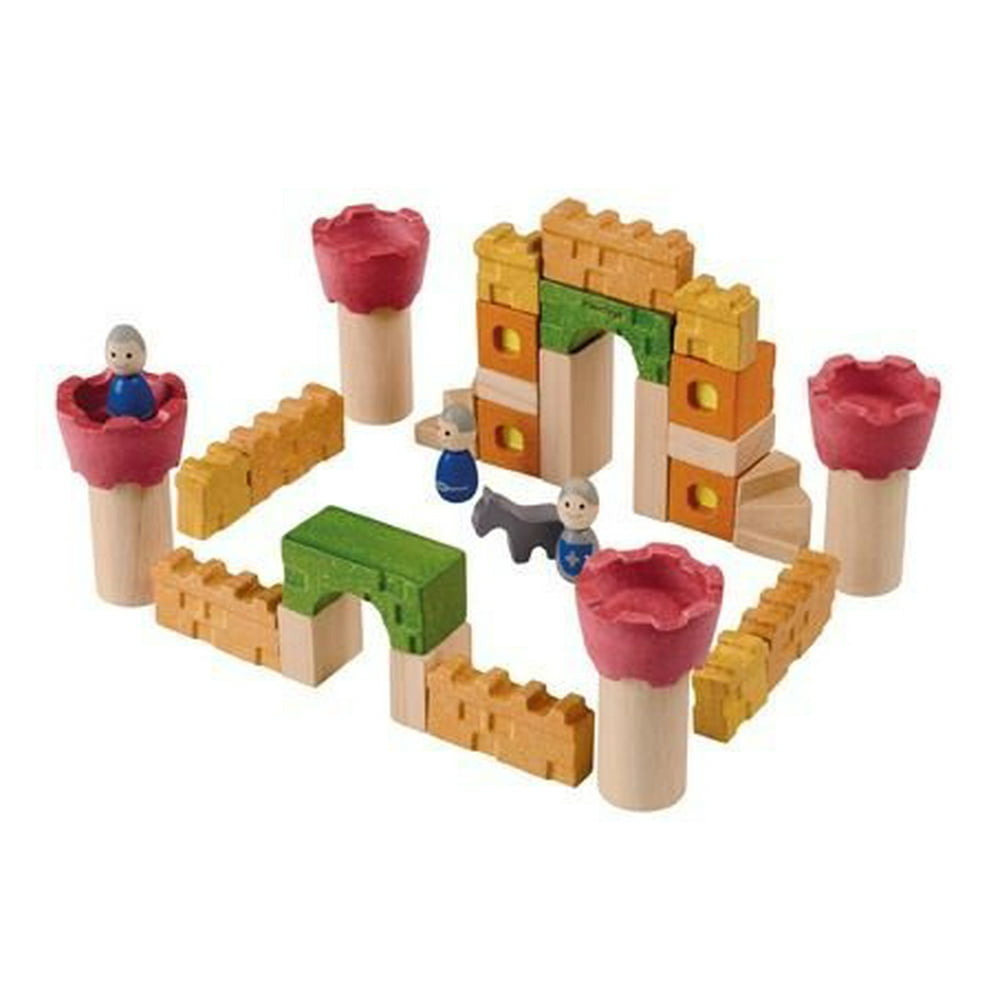 Castle Blocks, Recycled Wood 35Piece Castle Themed Block Set by PlanToys By PlanToys Walmart