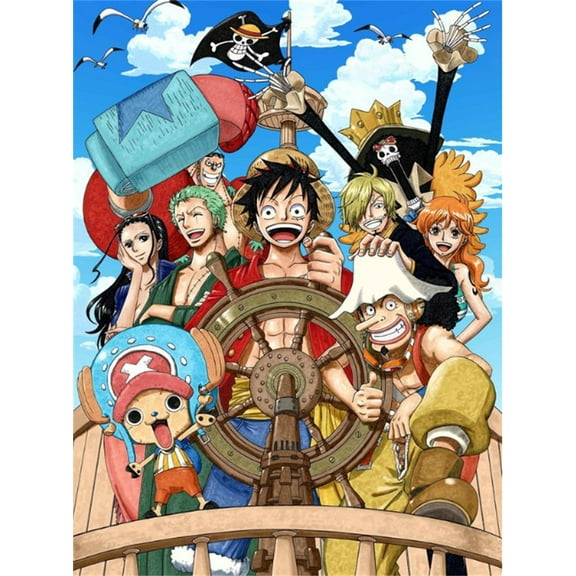 DIY 5D ONE PIECE Diamond Art Painting Kits for Adults,Anime Cartoon Round Full Drill Crystal Rhinestone Embroidery Cross Stitch Arts Craft Canvas for Home Wall Decor，12"x 16"