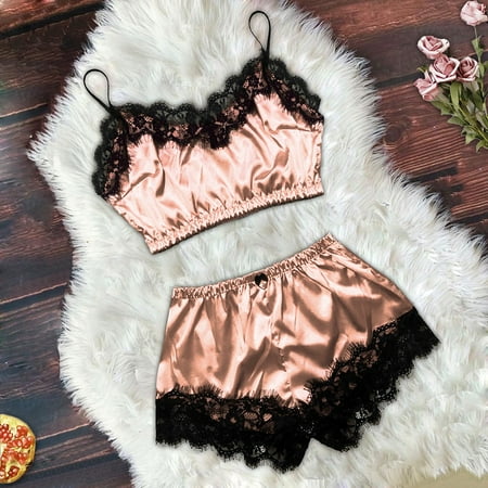 

Womens Underwear Women Satin Lace Camisole With Bow Shorts Pajamas Lingerie Sleepwear Set S-Xl Underwear For Women Red M