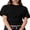 Black, variant on LMLYSoH Womens Summer T Shirt Short Sleeve Crew Neck Solid Color Casual Ruched Cinched Waist Crop Tops