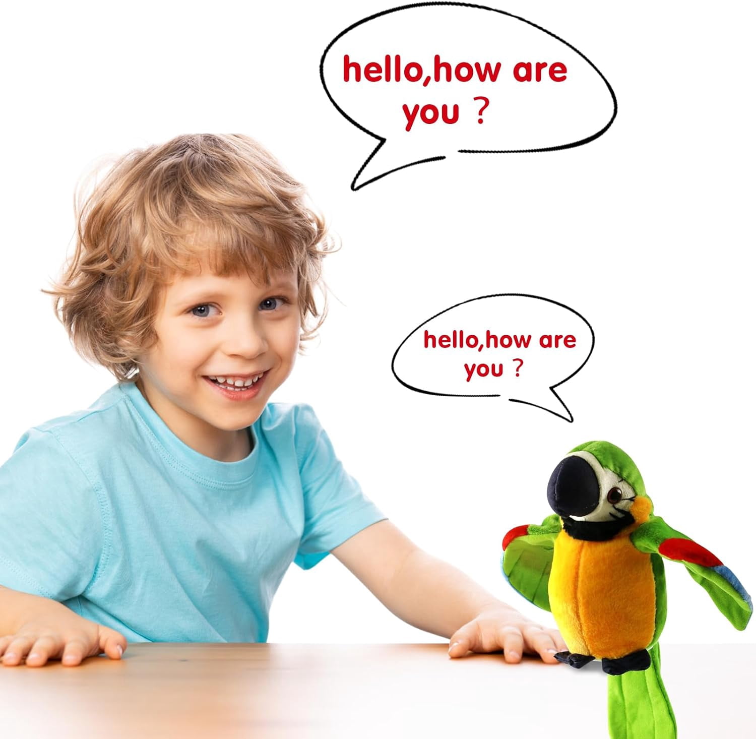 Houwsbaby 9'' Green Electronic Musical Talking Parrot Plush Toy,Interactive Toy,Recording Stuffed Animal Repeat What You Say Shake Wings Macaw Record Bird Toy for Kids Boys Girls