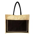 thumbnail image 2 of Vintage Style Jute with Black Cotton Pocket Reusable Large Tote Grocery Shopping Bag Beige w/Black Pocket, 2 of 3
