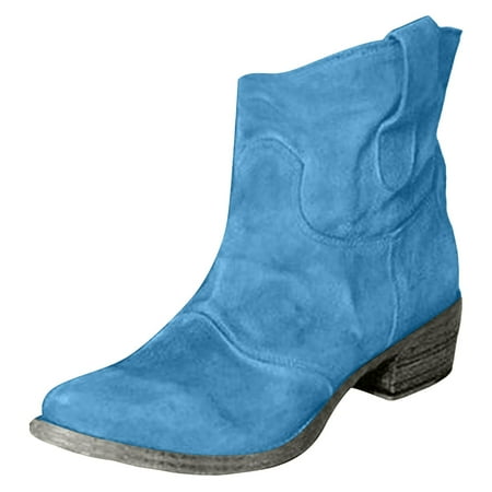 Fauean Ankle Boots for Women Fashion Autumn Low Heel Round Toe Fall Shoes with Back Zipper BU1 Size 40