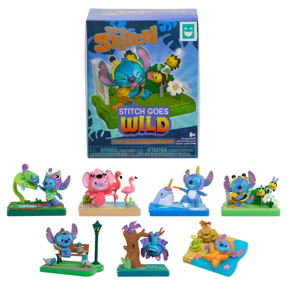 HAPPY HAUL Disney Stitch Goes Wild Scene Setters, figurine surprise à collectionner dans une boîte mystère avec base décor et accessoires, 8 cm, édition limitée, 8 ans et plus