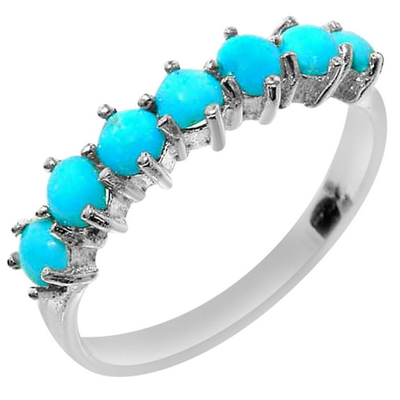 LBG British Made 10k White Gold Natural Turquoise Womens Eternity Ring - Size 10.75 - 33 size options