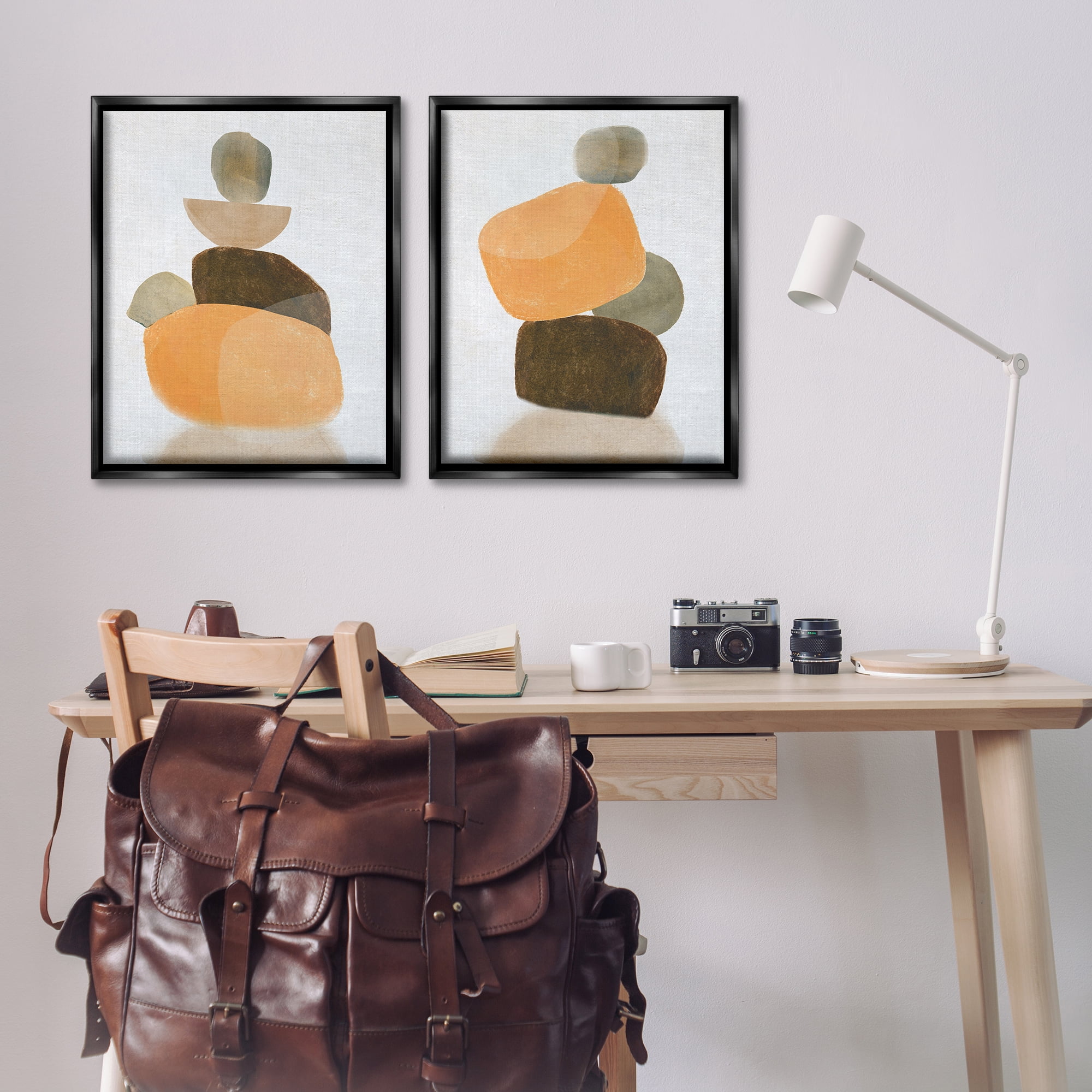 Stupell Industries Stacked Abstract Pebbles Abstract Painting Black Floater Framed Canvas Art Print Wall Art, 31 x 25, Set of 2