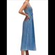 thumbnail image 2 of Vestido Vaquero Maxi con Tirantes para Mujer, Sin Mangas, de Verano, Ajustado y con Cuello Halter. Azul Oscuro L, 2 of 9