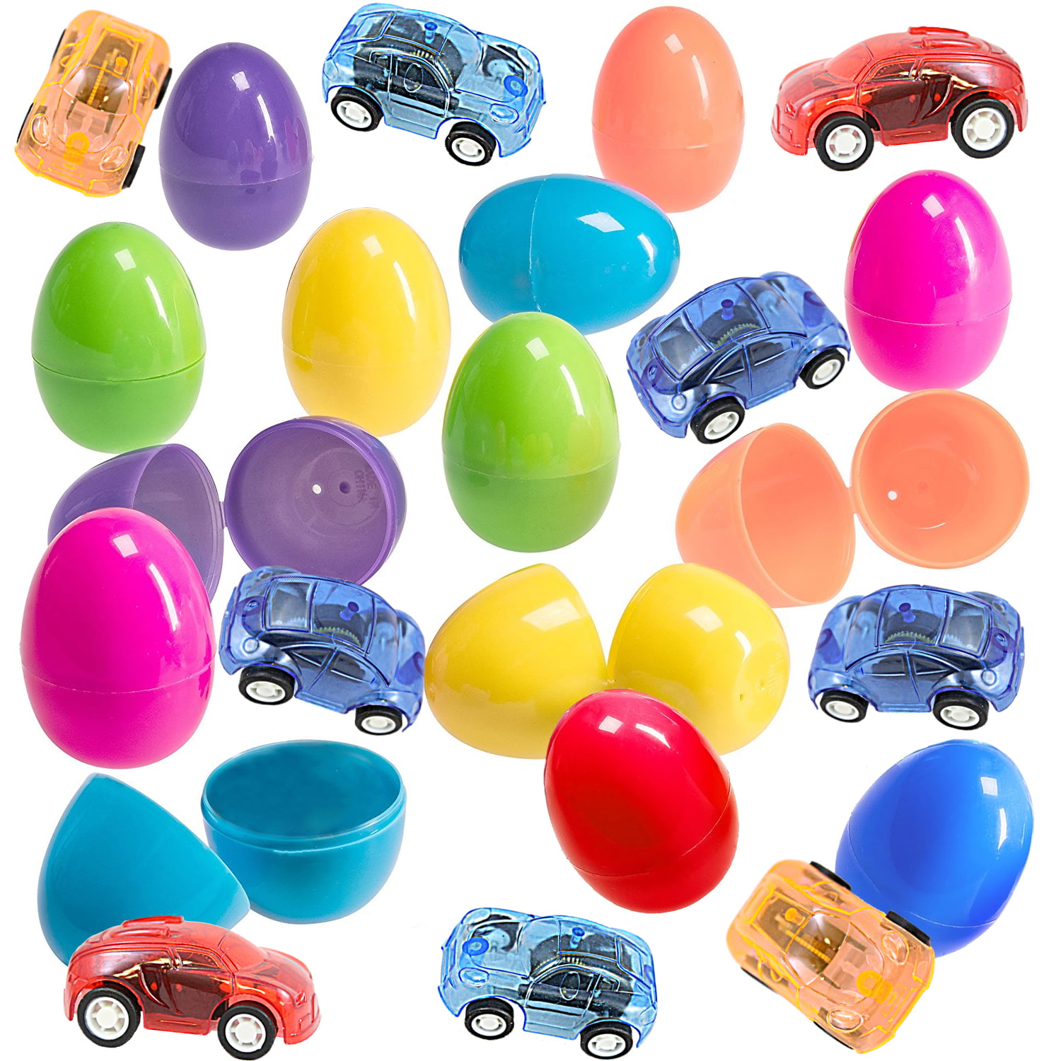 12 Toy Filled Easter Eggs With Miniature Wind-Up Car Toys, Assorted
