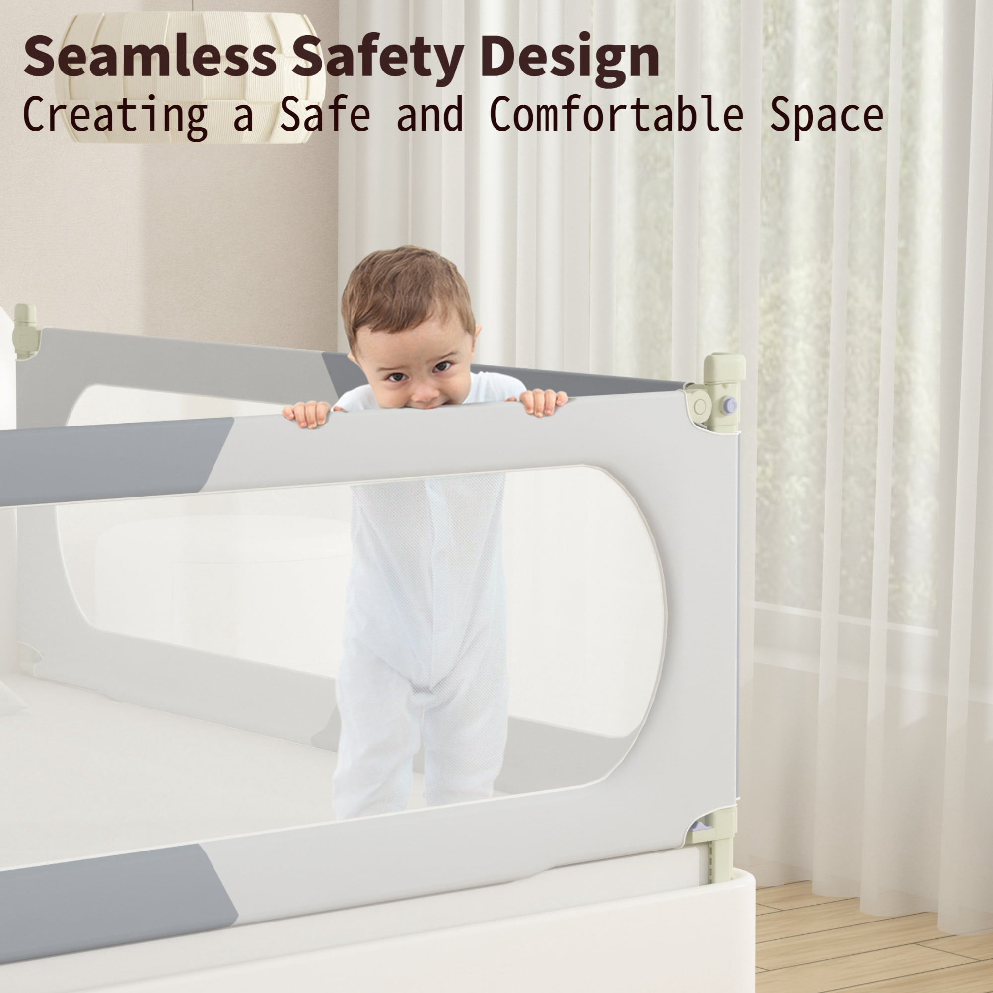 Oioane 59in Bed Rail for Toddlers, Foldable Baby Safety Bed Rail Guard with Height Adjustable for Full, Queen, King Bunk Size Bed, Gray