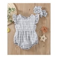 thumbnail image 2 of Seyurigaoka 2Pcs Summer Baby Jumpsuit Flying Sleeve Plaid Print Romper + Bow Headband, 2 of 8
