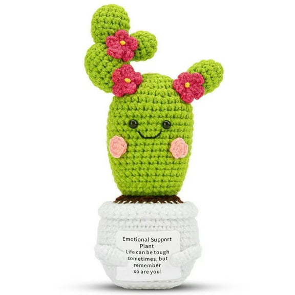 Handmade Emotional Support Cactus Potted Plants, Positive Crochet Doll with Card, Inspirational Small Handmade Knitted, Funny Gifts for Women Men Birthday Friends Coworkers, Office Decor