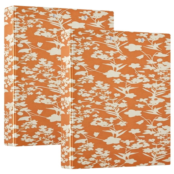 D-shaped Binder with 3 Ring - PVC Waterproof 1.5 Inch Binder with Clear Pocket, Floral- Orange ，1 pack