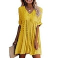 thumbnail image 1 of Askfv Summer Dresses for Women Loose Ruffle V Neck Short Sleeve Mini Party Dress, 1 of 2