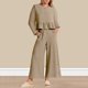 thumbnail image 3 of Pantalones Conjuntos de salón de otoño para mujer Traje casual de 2 piezas con dobladillo con volantes Traje diario de pierna ancha Cgtredaw Caqui M para Mujer, 3 of 6