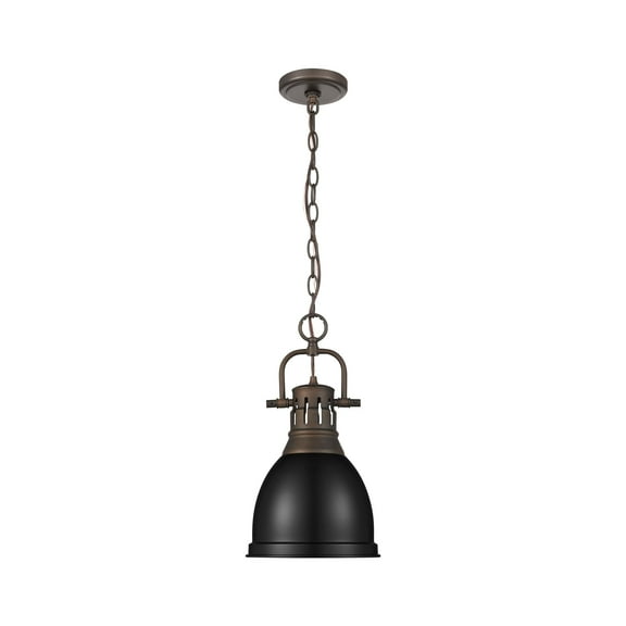 Yep by Golden Lighting Duncan 1-light 9in Chain Hung Pendant in Rubbed Bronze and Matte Black shade