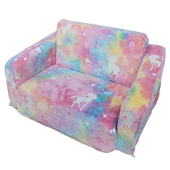 Toddler Kids Couch Convertible Sofa To Lounger for Girls and Boys (Pink Unicorn)