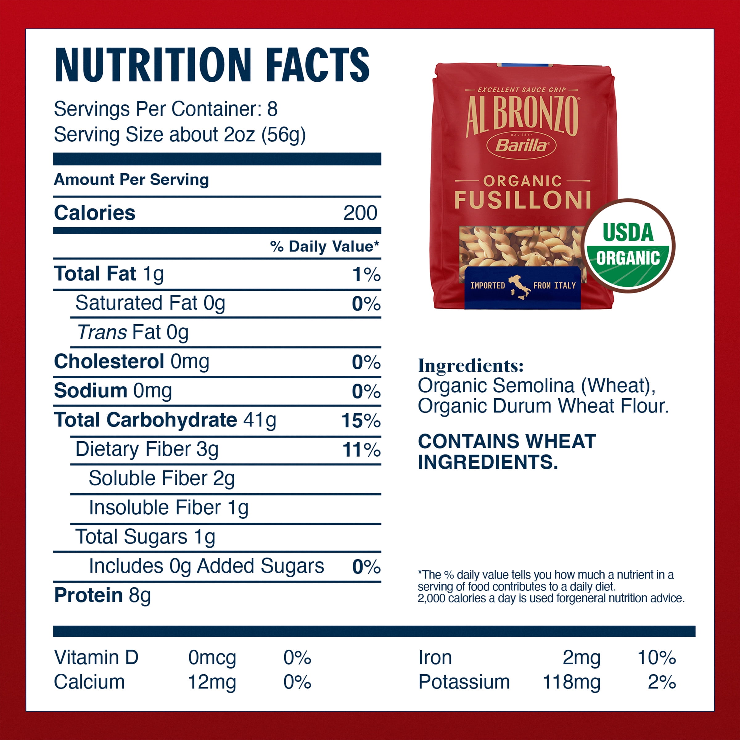 Al Bronzo by Barilla Organic Fusilloni Pasta, Bronze Cut Pasta, 16oz.