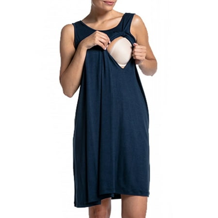 

SpringTTC Maternity Solid Color Round Neck Wide Straps Sleeveless Casual Tank Dress