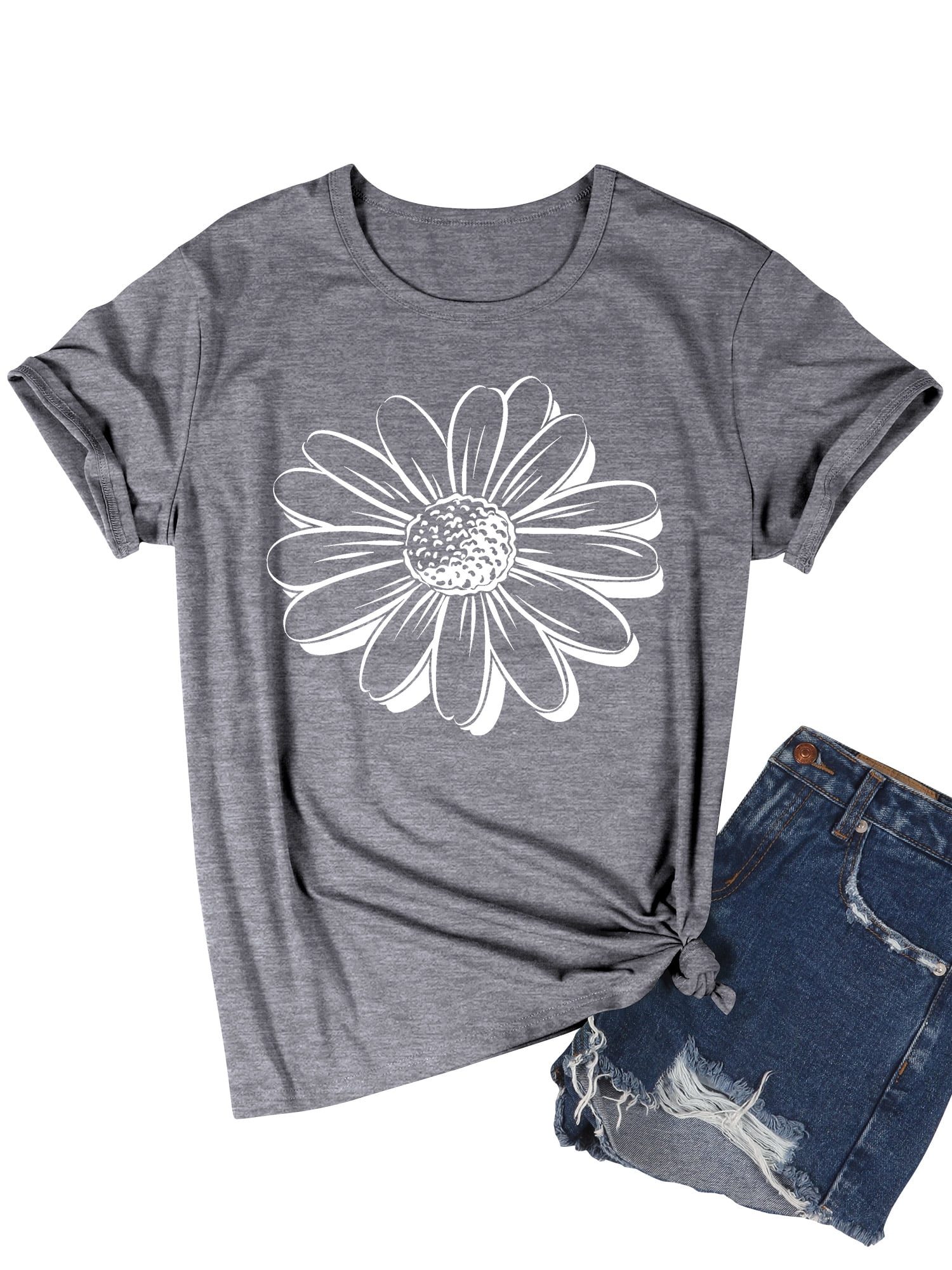 Women Flower Graphic Printed T-Shirt,M - Walmart.com