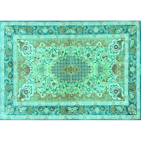 Ahgly Company Indoor Rectangle Medallion Turquoise Blue Traditional Area Rugs, 8' x 10'