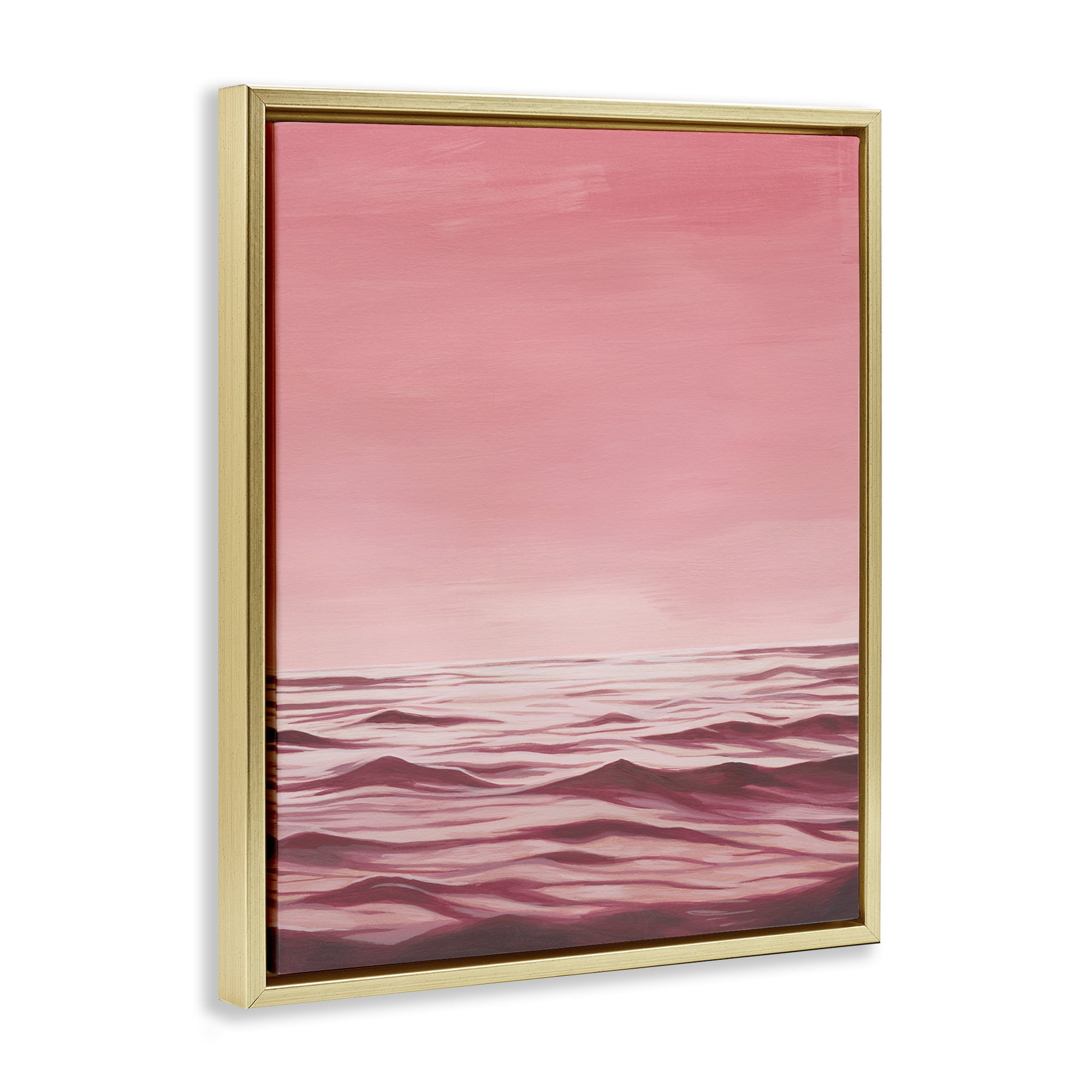 Stupell Industries Pink Sea Waves Coastal Painting Gold Floater Framed Canvas Art Print Wall Art, 25 x 31