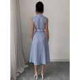 thumbnail image 2 of Women's Sleeveless Stripe Midi Dress with Collar and Belt - Summer Casual Dress, 2 of 7
