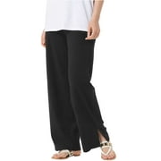 Denim & Co. Womens Beach Pull-On Pants with Side Slits S Petite Black A351804